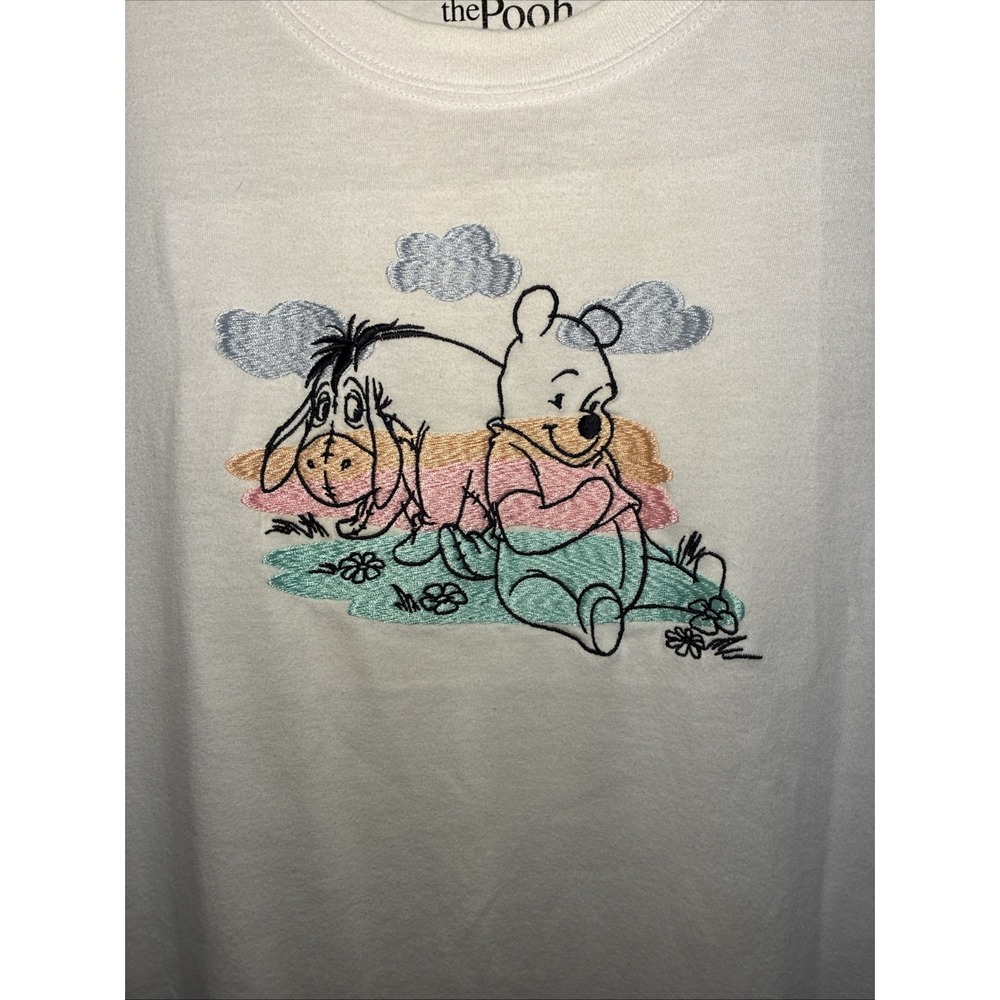 Disney Women's White T-Shirt Embroidery Winnie The Poo-Eeyore Sz M - Picture 2 of 6